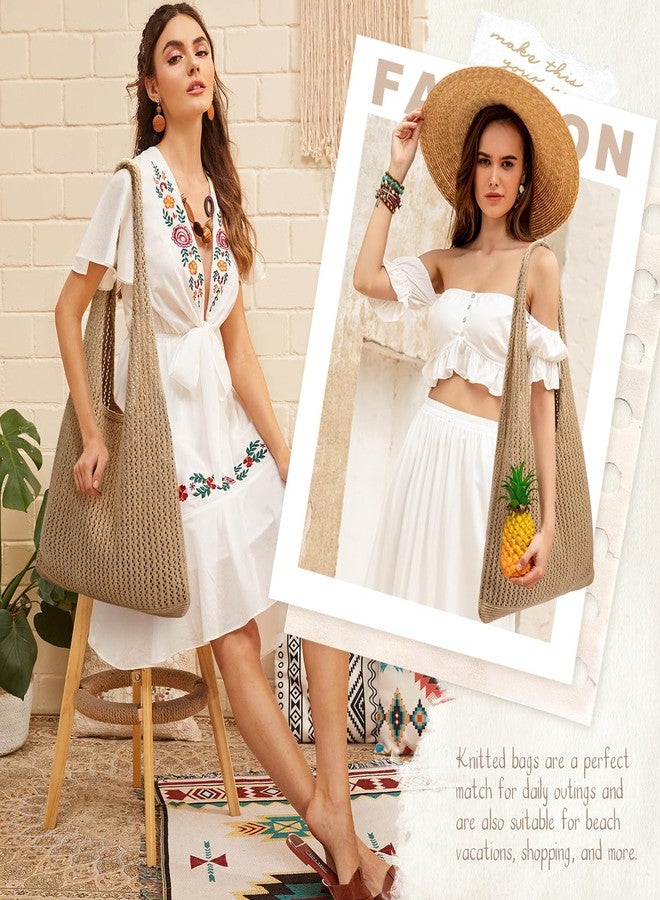 EIMMBD Crochet Bags for Women Beach Totes Bags Aesthetic Summer Tote Shoulder Hippie Bag Knit Bag(Brown) - Image 2